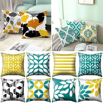

Geometry Yellow Skulls Decorative Pillows Cushion Cover Geometric Printed Cushion Cover Sofa Bed Pillowcase for Home Car