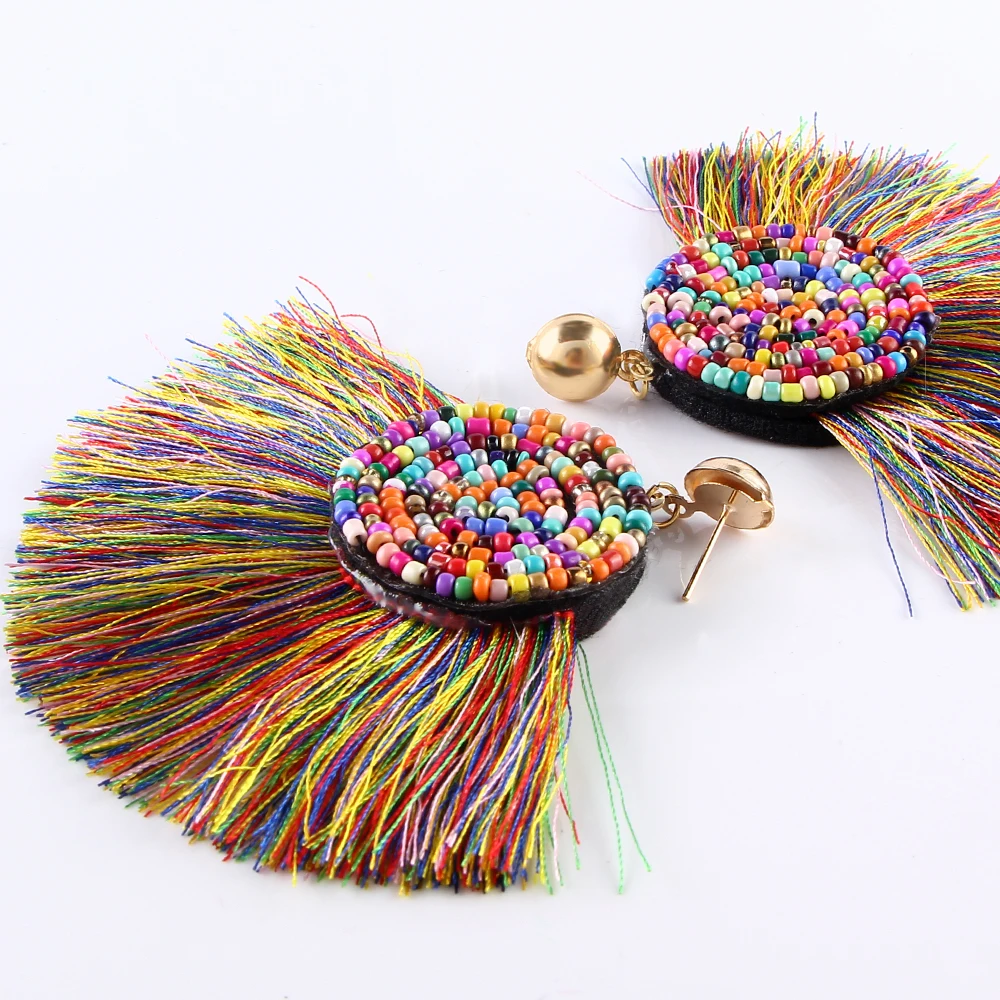 32018 Fashion Red Long Tassel Drop Earrings Vintage Ethnic Fringed Dangle Earrings Women Jewelry Bohemian Ear Drop Brincos CS27