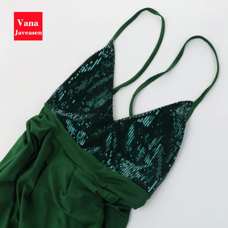 Vana Javeasen Boho стильное сексуальное платье женское зеленое приталенное вечернее платье с открытой спиной элегантный, на бретельках женские платья