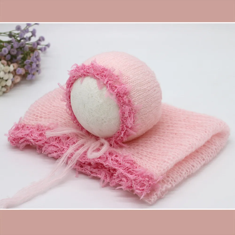 pink Реквизит для фотосессии новорожденных, аксессуары, мягкая мохеровая Шапочка+ накидка, набор, детский реквизит для фотосессии, студийная вязаная накидка для младенцев, детские шапки, Fotografia - Цвет: pink