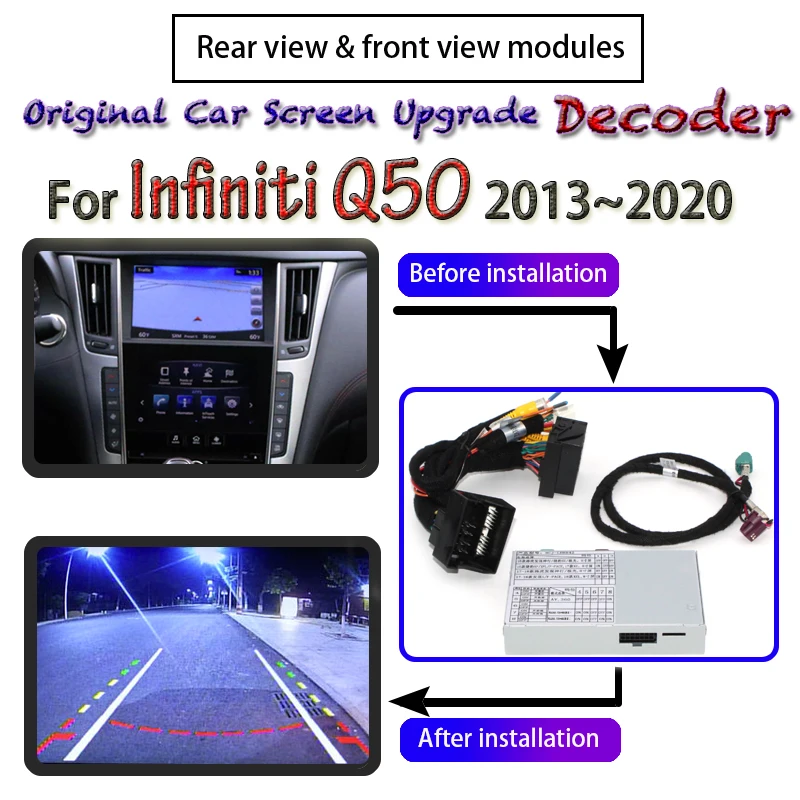 

Декодер для задней передней камеры Infiniti Q30 Q50 Q50L Q60 Q70 2013 ~ 2020, интерфейсная система, оригинальный обновленный автомобильный экран, адаптер для камеры