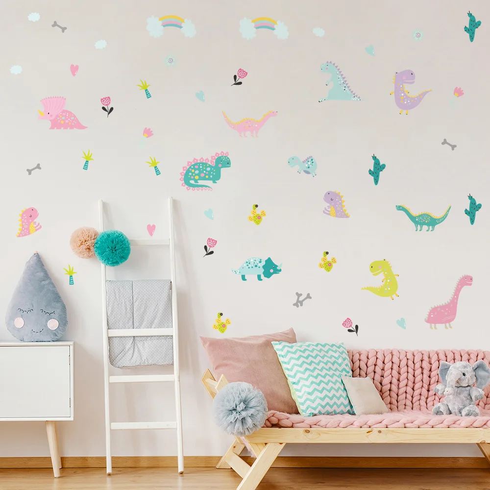 Dinosaur Pattern Pink Wall Mural Wall Art Quality Pastable Wallpaper Decal Children's Bedroom Kids Nursery