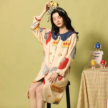 

Cotton Lady Nightdress Nightgown Print Sleep Skirt Sleepwear Casual Nightgown Bathrobe Intimate Lingerie 2020 New Home Clothes