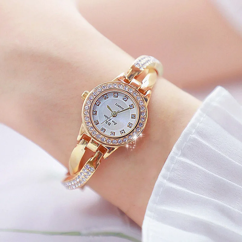 Роскошные новые женские модные часы, креативные Женские повседневные часы с бриллиантами, браслет из нержавеющей стали, Стильные кварцевые часы для женщин - Цвет: gold
