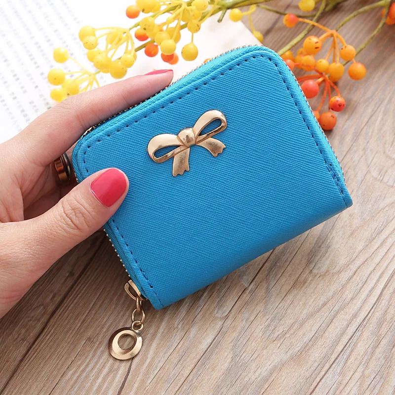 

New Women Small Wallet Korean Short Bow Coin Purse Card Holder Cross Pattern Candy Color Small Square Bag