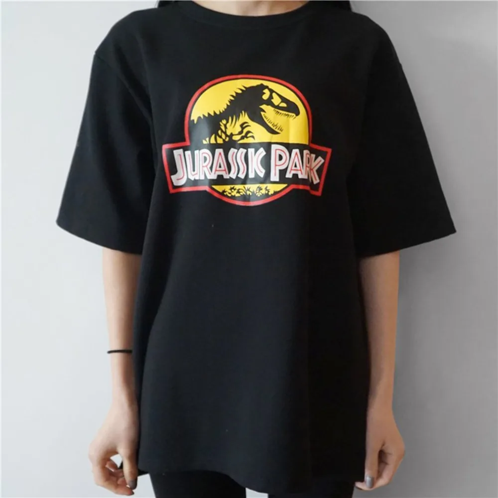 

Summer Women Funny Tshirts Dinosaur Pattern Letter Print Cotton Short Sleeve Female Tee Tops Casual Loose Type Top Shirts