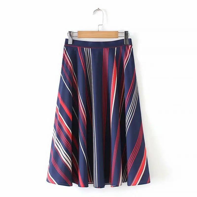 

D92-h593 Spring And Summer New Style 2019 Europe And America Elegant Fashion High-waisted Big Hemline-Shaped Printed Mid-length