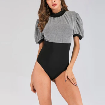 

Women Splice Color Short Sleeve Bodycon Jumpsuit Fits for Summer Beach Party