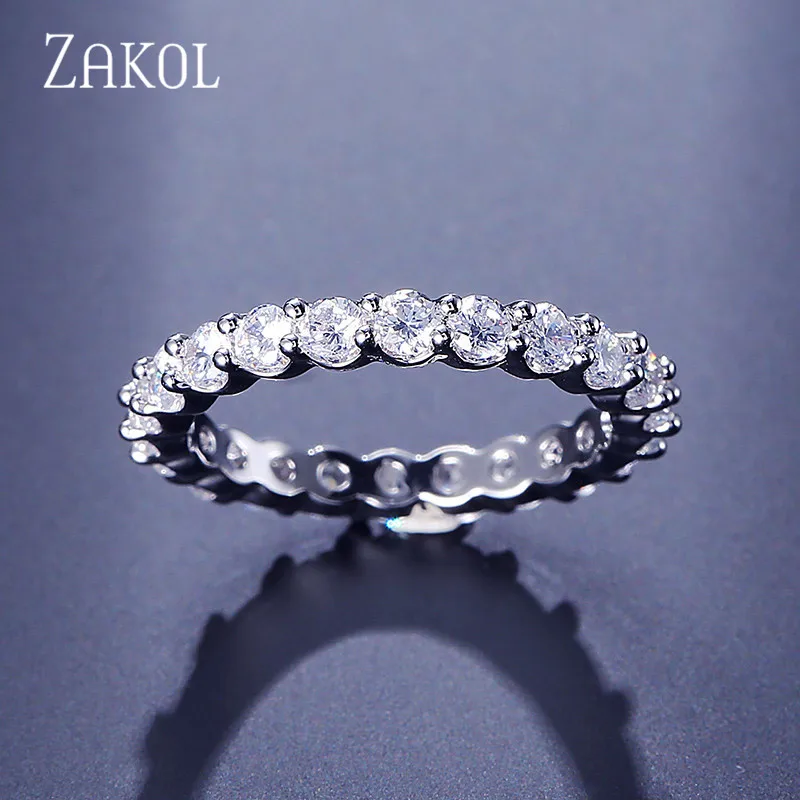 ZAKOL модное круглое кольцо с фианитом комплект из 2 предметов свадебные украшения