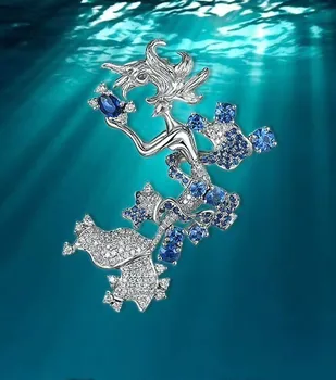 

Luxury Brand Fancy New Mermaid Design Brooches For Women 925 sterling silver AAA Zircons sea-maid Broche 2018 christmas jewelry