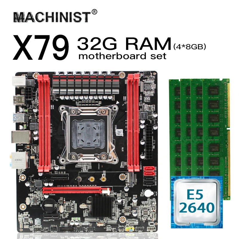 Best Price X79 motherboard set lga 2011 kit with Intel Xeon E5 2640 CPU 32G(4*8GB) 1600MHz DDR3 ECC REG memory RAM MATX NVME M.2 SSD