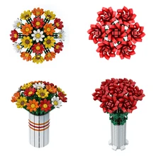 

MOC Potted Plant Vase Small Bouquet of Roses Flowers Blossom Building Blocks Set Home Decoration Idea Toys For Chilren Kid Gifts