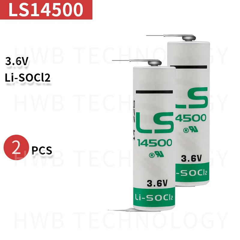 

2PCS/lot New for LS14500 AA ER14505M 3.6v 2600mah lithium battery, with solder pins equipment and instruments battery
