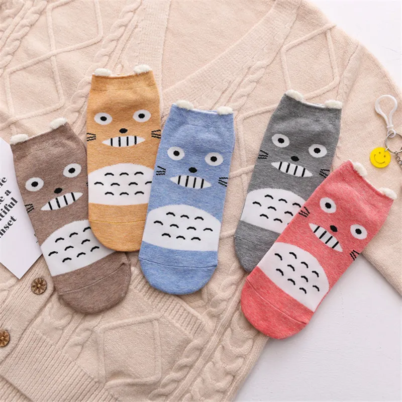 13-5Pairs 5 пар, женские хлопковые носки с рисунками животных, розовые милые короткие носки с котом, короткие носки, повседневные носки с ушками животных и красными сердечками для девочек, Размеры 35-40 - Цвет: 13-5Pairs