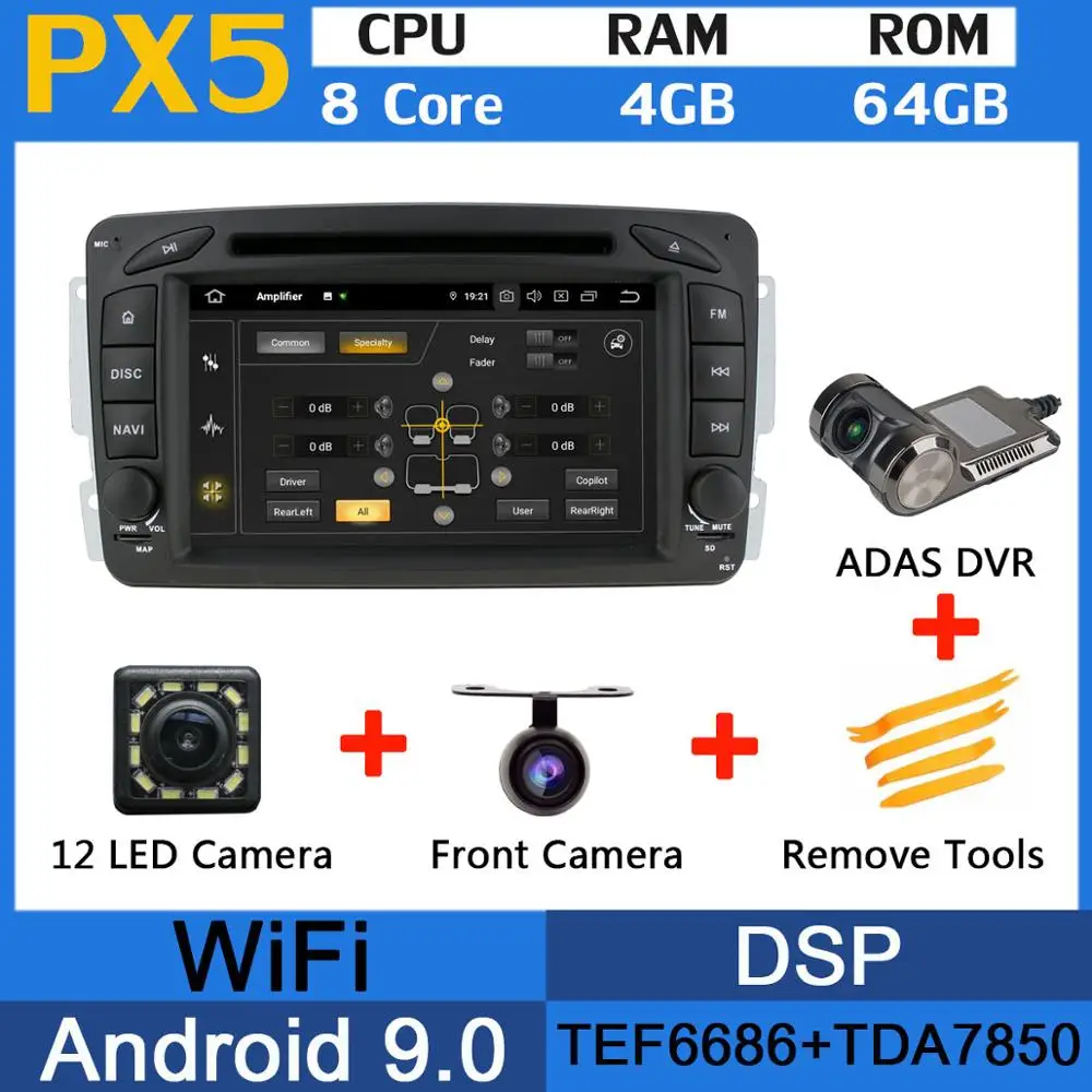 PX5-ADAS PX6 Octa Core Android 9,0 4+ 64G 5 USB для Mercedes Benz C Class W203 S203 C180 C200 C220 C230 C240 C270 C280 C300 автомобиль радио gps - Цвет: PX5-ADAS