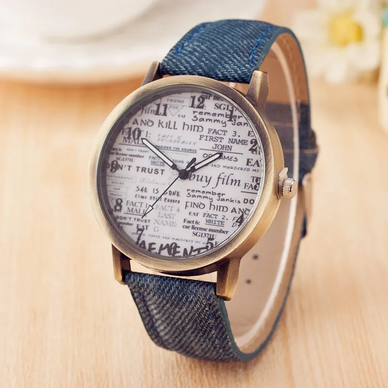 

Cross Border Hot Sales Watch Newspaper Pattern Ladies' Watch Casual Leather Strap Watch on Behalf of Fashion Quartz Watch Women'