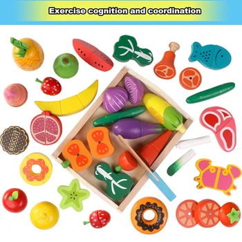 

Montessori cut fruits and vegetables toys wooden classic game simulation kitchen series toys early education Kid gift play House