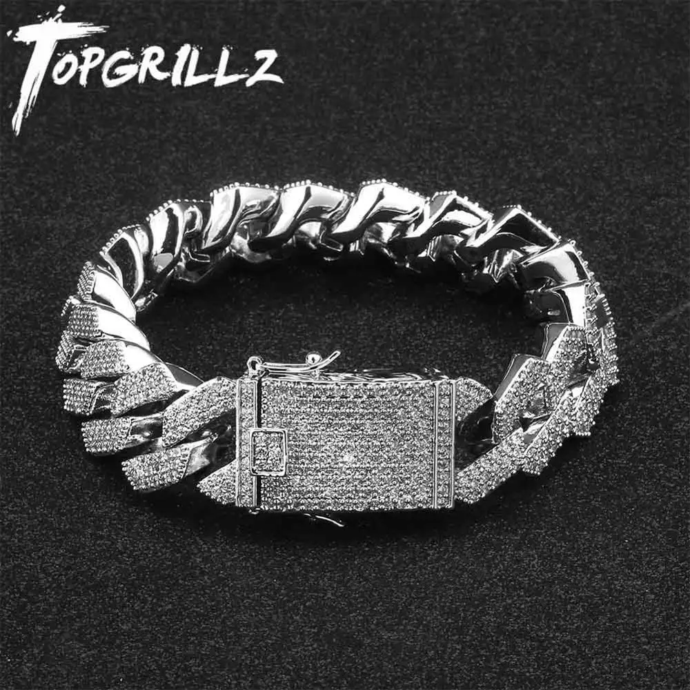 TOPGRILLZ мужской браслет с кубинскими звеньями из циркона 20 мм хип хоп ювелирные