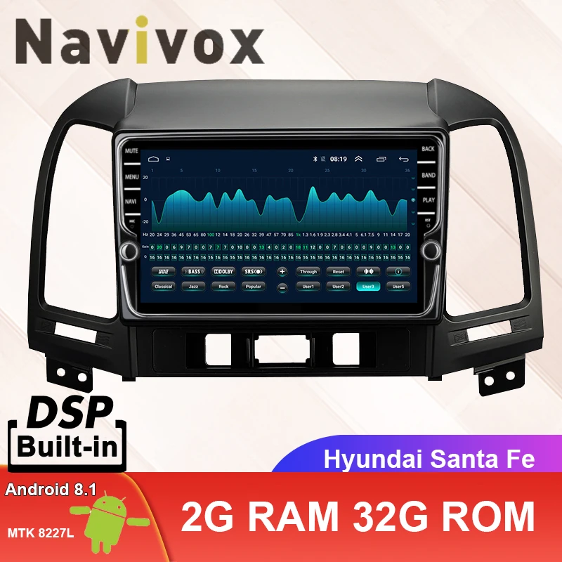 Navivox Android 8,1 2 din " Автомобильный Радио мультимедийный плеер для hyundai Santa Fe 2005-2012 dvd gps навигация navi стерео DSP