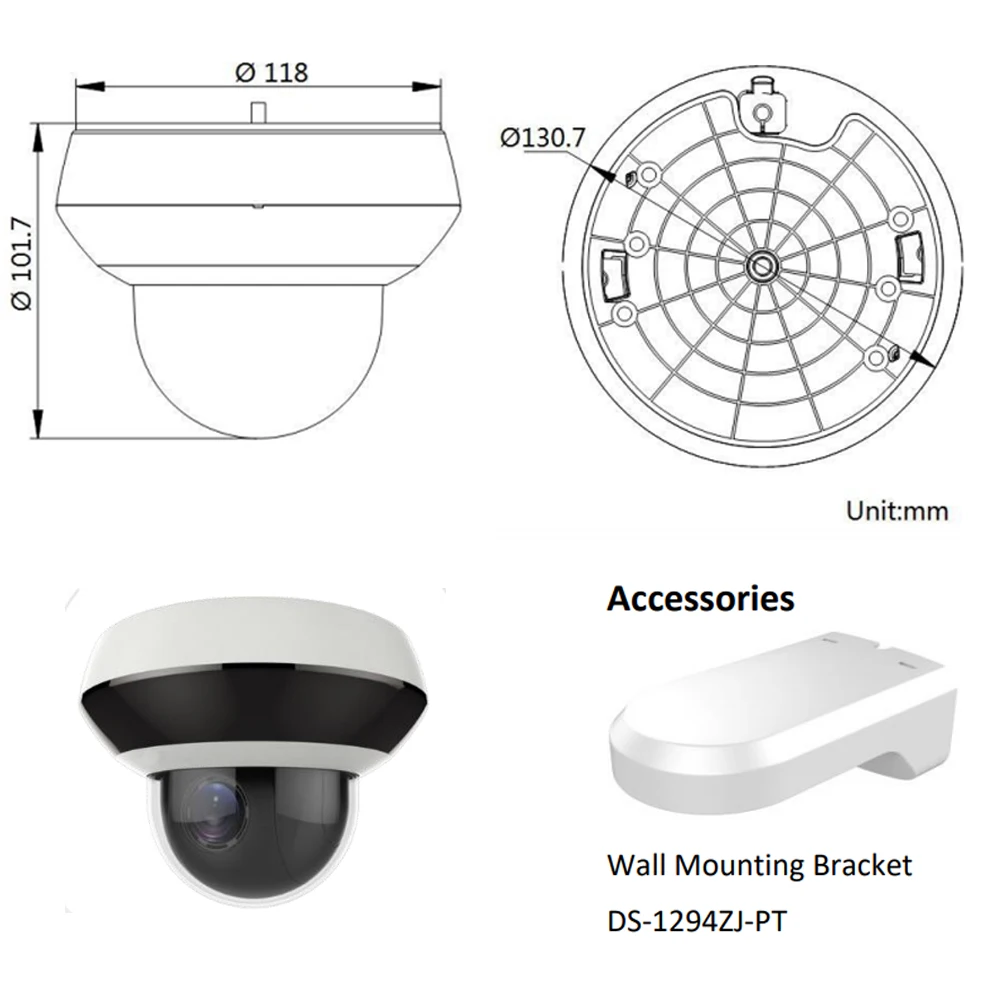 Hikvision OEM 4MP POE IP PTZ Camera 2.8~12mm Lens 4X Zoom Support 2-Way Audio Network PTZ cam IR 20