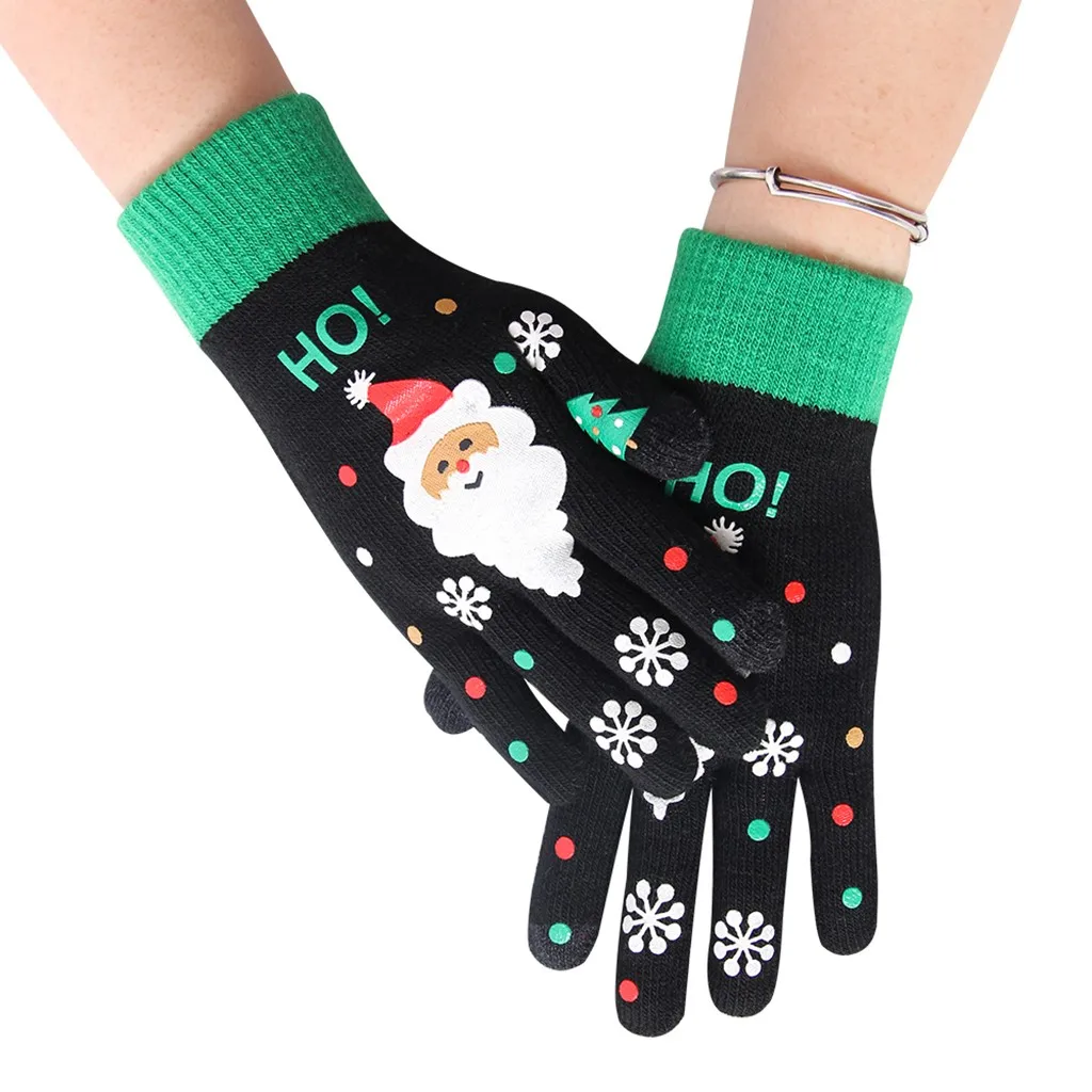 Унисекс вязаная перчатки новые рождественские с принтом Pacthwork Бархатные плюшевые сенсорные перчатки для экрана зимние модные повседневные теплые Guante DH