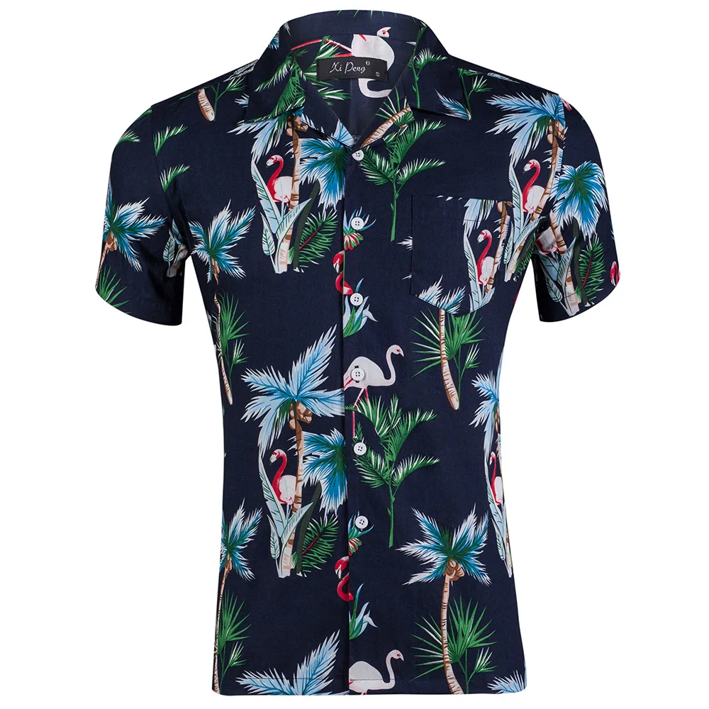 

Men's Shirt Coconut Tree Tropical Plant Casual Beach Flamingo Short Sleeve Printed 2020 Summer Streetwear Clothes