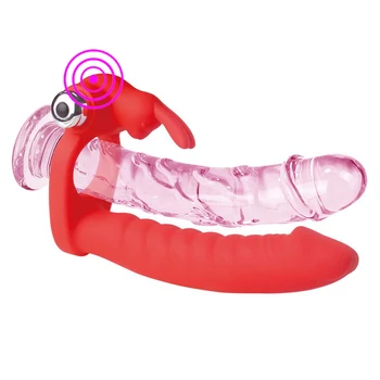 Double Penetration Strapon Dildo G spot Vibrators Anal Beads Penis Vibrating Ring Silicone Butt plug Adult Sex Toys For Couples 2