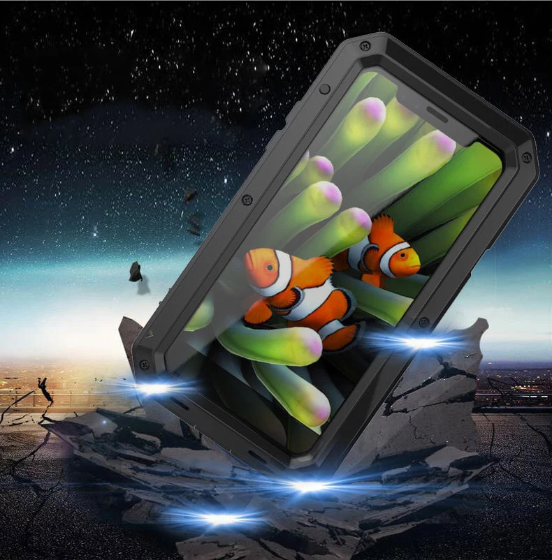 

Shockproof Doom Armor Waterproof Metal Aluminum Phone Cases For iphone 11 pro max X 8 7 6 6s Plus Case Cover Screen Glass Film
