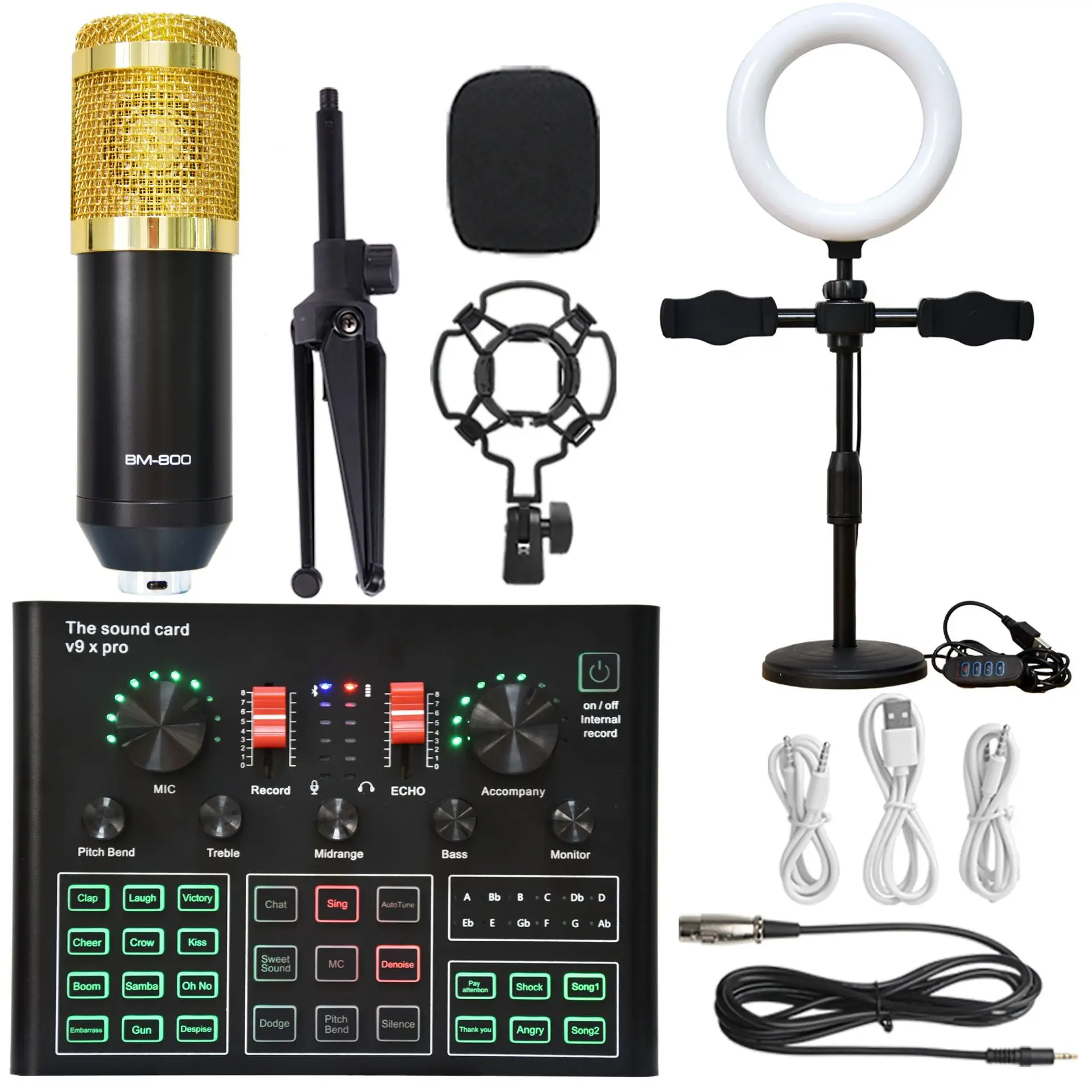 V9XPro Sound Card Studio Mixer Noise Reduction Portable Microphone Voice BM800 Live Broadcast for Phone Computer Record V9X Pro 