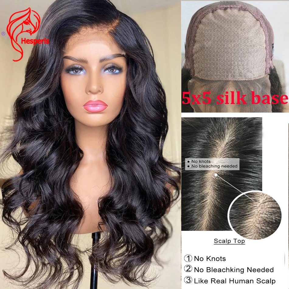Hesperis Loose Wave Fake Scalp Top Lace Front Human Hair Wigs 150% Remy Brazilian Glueless 5x5 Silk Base Wigs Bleached Knots