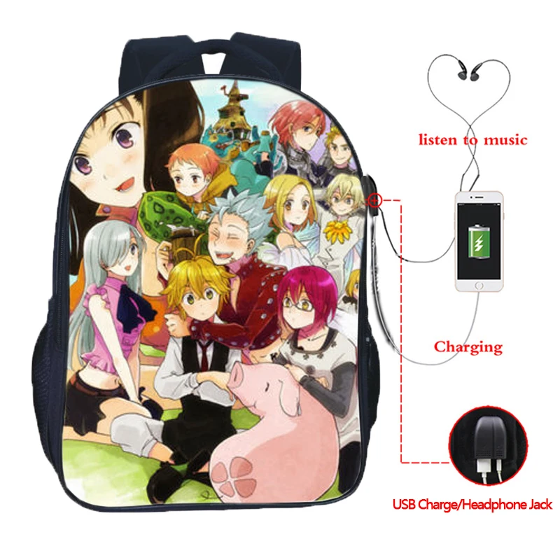 

The Seven Deadly Sins Nanatsu No Taizai USB Charge School Bags Students The Seven Deadly Sins Nanatsu No Taizai School Backpack