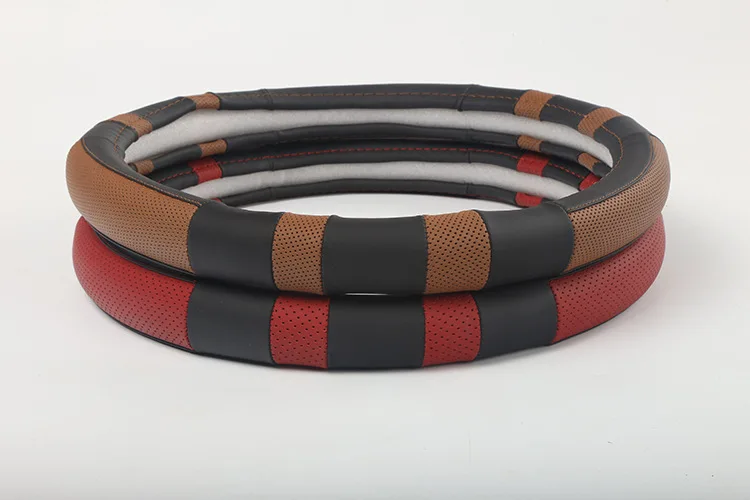 Genuine Leather Sew Car Steering Wheel Cover Genuine Leather Anti-slip Full Hole Sew Car Grip Cover Four Seasons General Car Sup