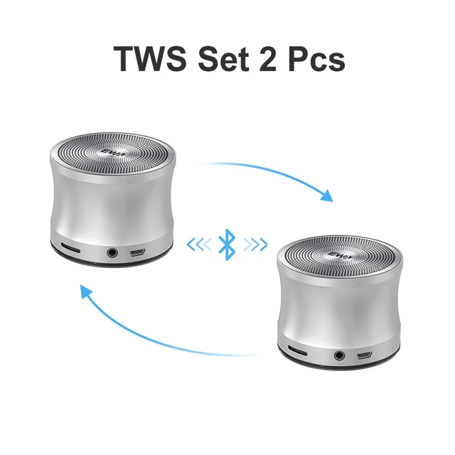 EWA A109 TWS Bluetooth Speaker Metal Portable Music Speakers With AUX-IN, Micro SD, Microphone, Hands-Free For Home Sound Box A109-Silver TWS SET
