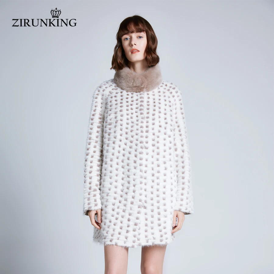 

ZIRUNKING New Real Mink Fur Coat for Women Fashion Mink Fur Jackets Overcoat Female Stand Collar Fur Winter Outerwear ZC1908