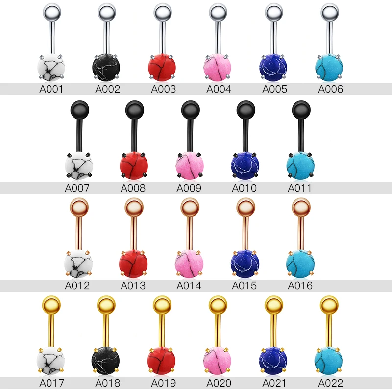 H:HYDE Navel Nail Stainless Steel Four Claws Nature Stone Round Colorful Ring Puncture Body Fashion Jewelry Wholesale |