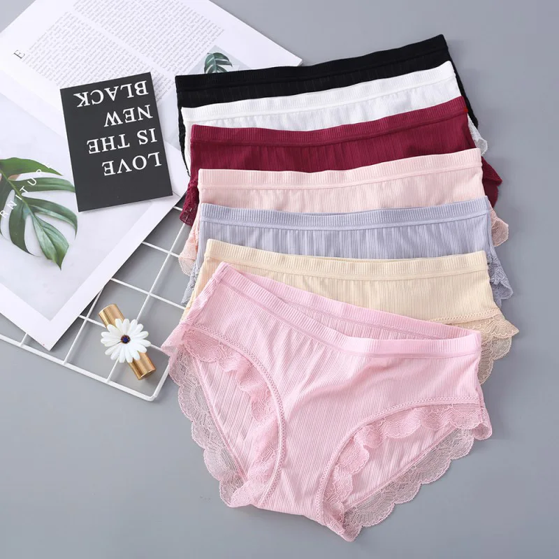 

Ladies Underwear Woman Panties Stretch Ice Silk Seamless Lace Side Comfort Stretch Solid Color Briefs