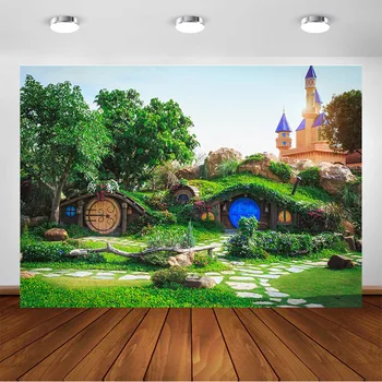 

Fairy Tale Castle Chalet Flower Grass Newborn Photography Background Spring Wedding Photographic Backdrops for Photo Studio
