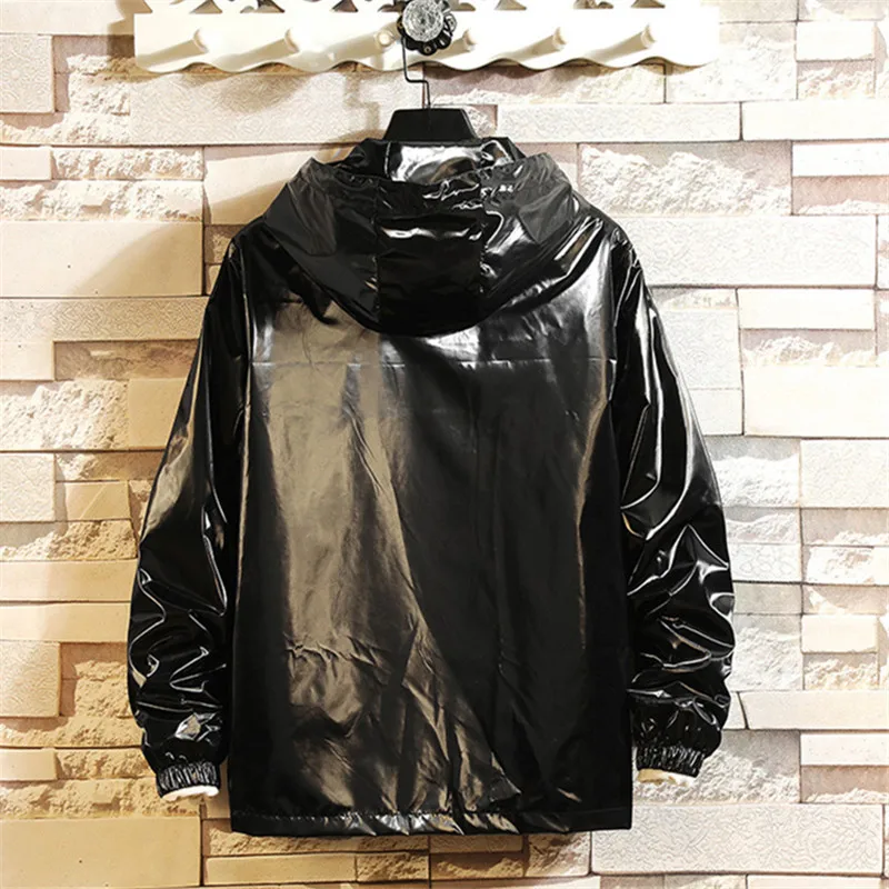 Mens Jacket coats New autumn Nightclub Glossy glossy solid color casual men's jackets hip hop streetwear jacket large size