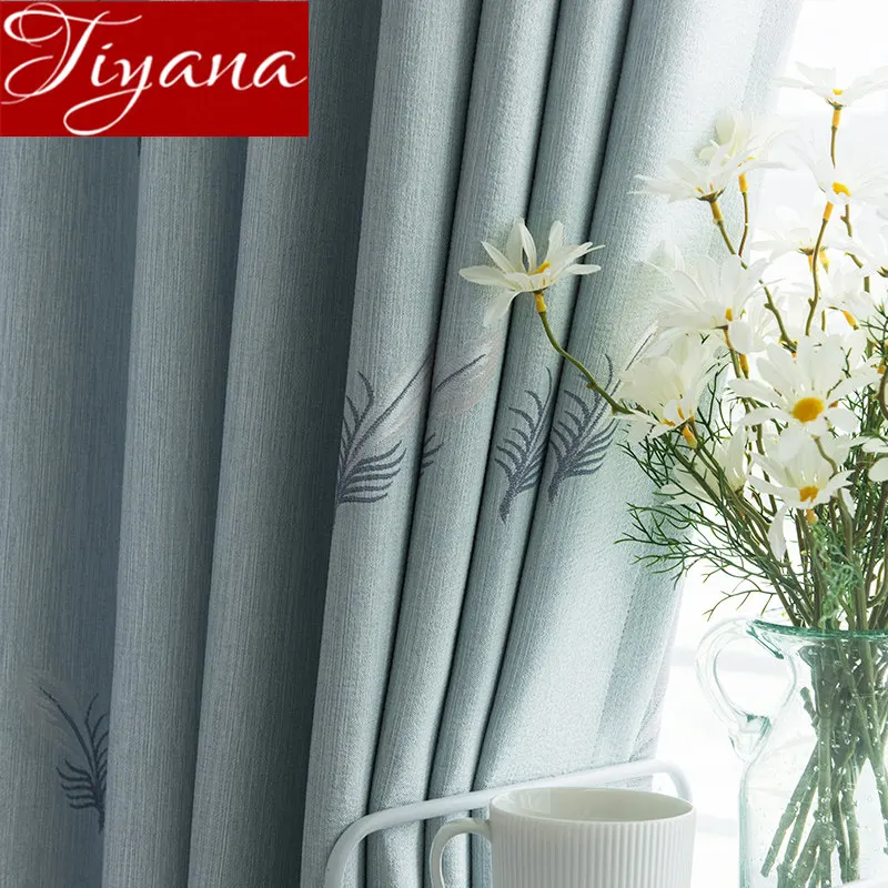 

Blue Feather Curtain Window Bedroom Blackout Curtain Balcony Custom Made Sheer Fabrics Drape Living Room Kitchen X596#30