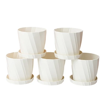 

5PCS 6.6 inch Plastic Planters Flower Pots with Saucers Decorative Gardening Containers for Succulents, Flowers, Cactus