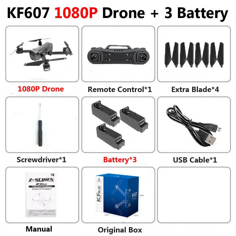 1080P 3B BOX KF607 Профессиональный мини складной Дрон с двойной камерой 1080P 4K HD WiFi FPV оптический поток RC Квадрокоптер Вертолет игрушки VS SG106 - Цвет: 1080P 3B BOX