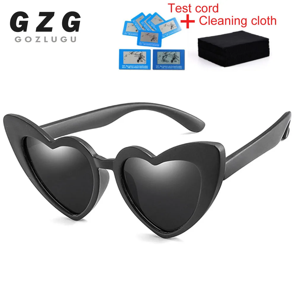 black gray TR90 Kids Polarized Sunglasses Children Heart Sun Glasses Girls Boys Silicone UV400 Child Mirror Baby Eyewear Gafas - Цвет линз: black gray