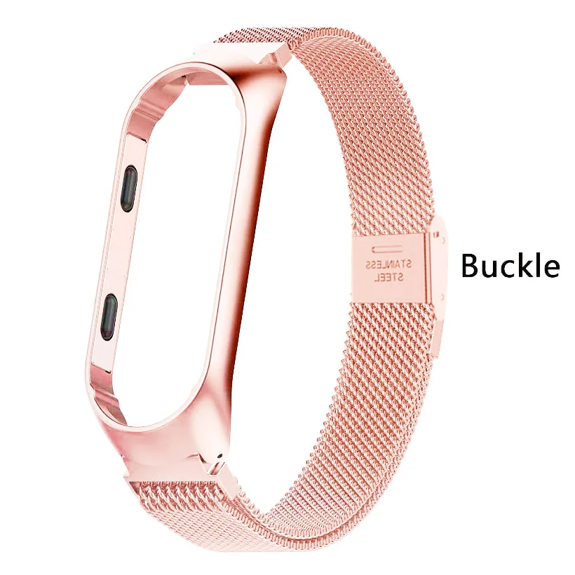 Buckle Rose Gold Ремешок для Xiaomi Mi, 4 металлических ремешка с пряжкой для Xiaomi Mi, 3 браслета для Xiaomi Mi, 4 магнита из металла, нержавеющая сталь - Цвет: Buckle Rose Gold