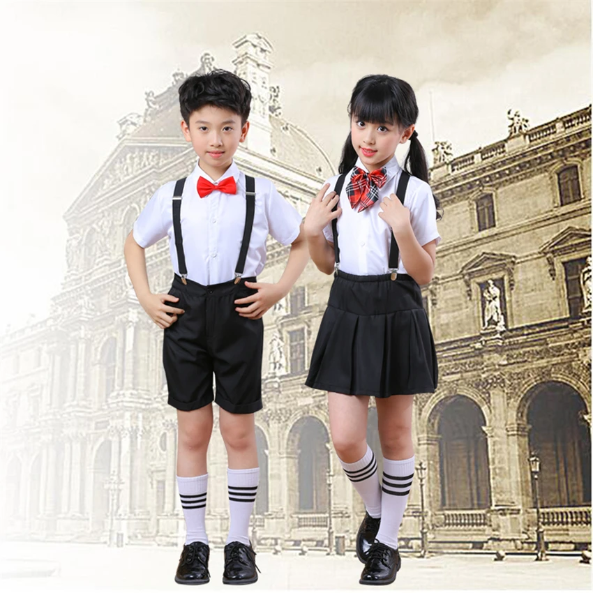 10Style Children's Day Clothes Student Uniforms Choir Holiday Costumes Toddler Costumes Shirt+Pants+Strap+Tie+Sock Dress Set
