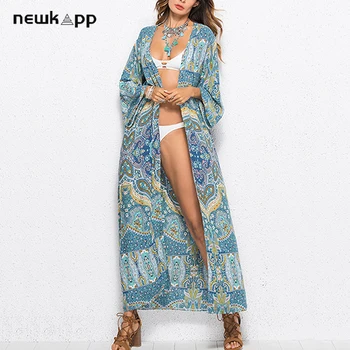 

Floral Printed Bikini Beach Cover up Tunics for Beach Long Kaftan Bikini Cover up Robe de Plage Sarong Beach Swimsuit cover-ups