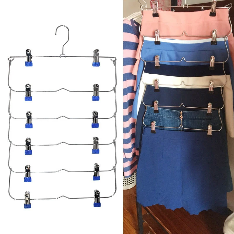 Non Slip Clothes Hangers Multilayer Metal Clothing Storage Rack Holder Skirt Trouser Hanger for Pants Convenient Clips | Дом и сад
