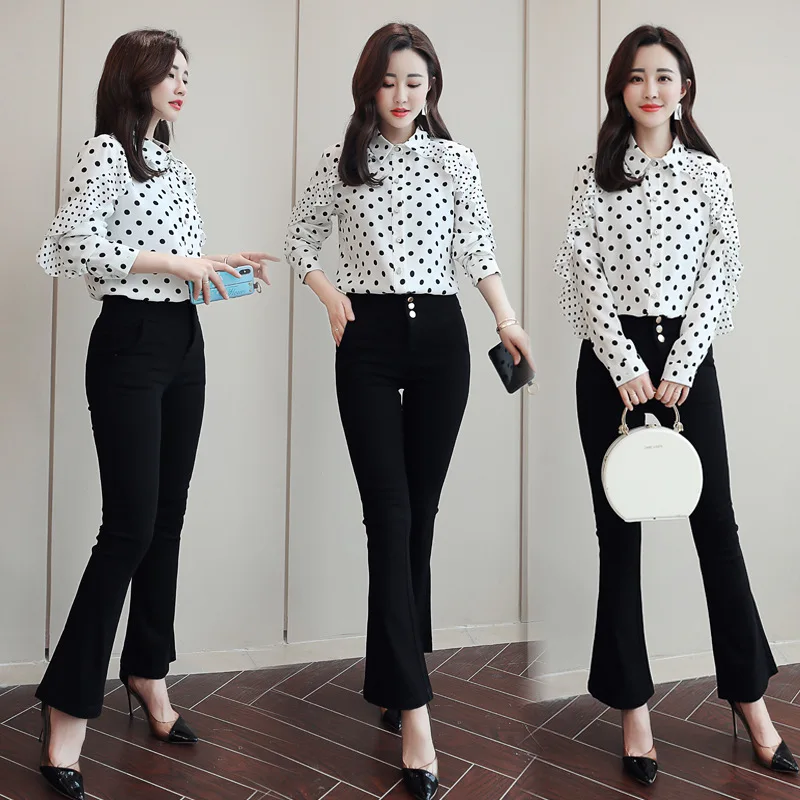 

White Dacron WOMEN'S Dress Spring 2019 Comfortable Slim Fit Spot Trendy Two-Piece Set