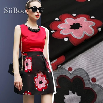 

New fashion American style luxury red blue big flower jacquard brocade fabric for spring dress coat tissue tela SP2568 FREE SHIP