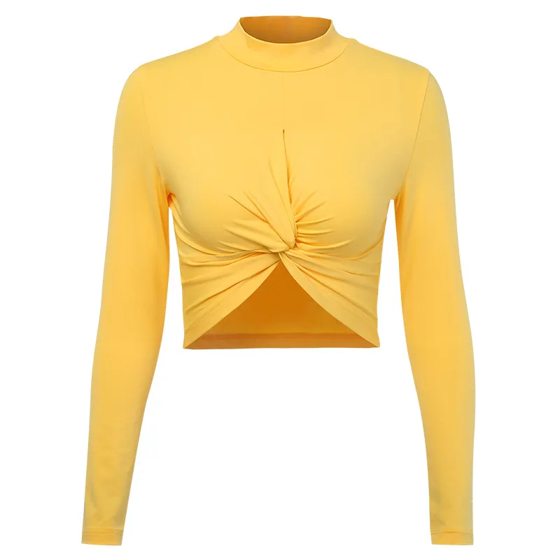Yellow Футболка Ulzzang, женская элегантная футболка с длинным рукавом, Женские топы с мультяшным принтом, футболки Harajuku, винтажная одежда, вечерние, Клубные, сексуальные - Цвет: Yellow