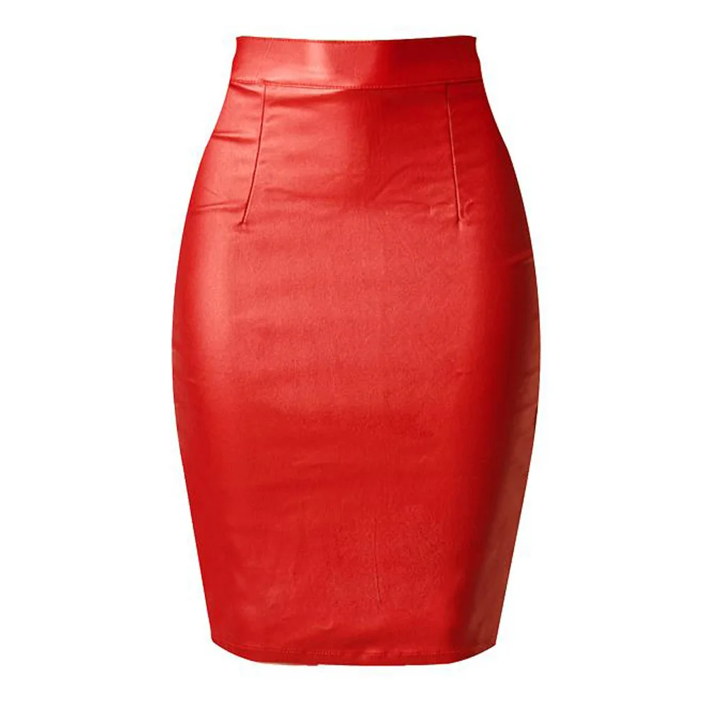 Red SKirt Элегантная Офисная Женская облегающая юбка, летняя однотонная черная юбка на молнии сзади, Женская облегающая юбка-карандаш с высокой талией, Faldas Mujer - Цвет: Red SKirt